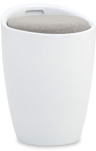 IDIMEX Tabouret Daniel Pouf Rond Coffre de Rangement Panier à Linge siège avec Assise rembourrée, en Plastique et revêtement synthétique, Blanc et Gris