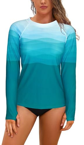 SHEKINI Womens Long Sleeve Rash Guard Swim Top UPF50+