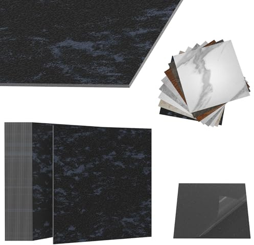 ACXIN PVC-golvbeläggning vinylgolv självhäftande med kakeloptik, självhäftande kakel golv vattentät för kök badrum vardagsrum (svart marmorutseende, 5 m² paket: 54 kakel)