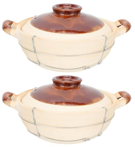 Cazuela de Barro con Asa, 2 Piezas, Beige para Cocina