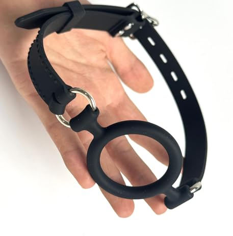 Open Mouth Gag O-Ring Gag Restraints,Full Silicone Head Harness Restraint Mouth Adjustable Strap (Black Larger)