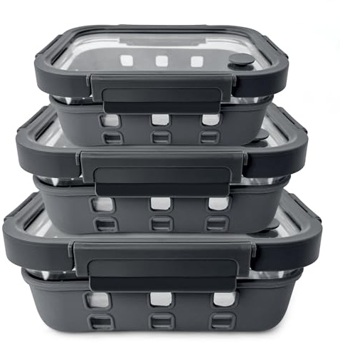 Frischhaltedosen, 3er Set (6-teilig) – Glasbehälter,mit Glasdeckel, luftdicht, Borosilikatglas,lunchbox,hitzebeständig, BPA-frei, geeignet für Mikrowelle, Ofen, Gefrierschrank & Kühlschrank-Meal Prep