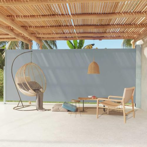 Mokuyary Seitenmarkise, einziehbar, für Terrasse, 220 x 600 cm, Grau, Seitenmarkise für den Außenbereich, schützt vor Sonne oder Wind, Sichtschutz für Garten, Balkon, Terrasse