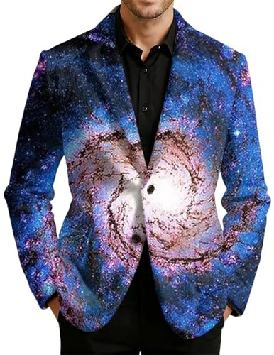 Genérico Chaqueta Traje Hombre Blazer Hombre Americana Pana Galaxia Impresa Vintage Elegante Casual para Celebración Evento