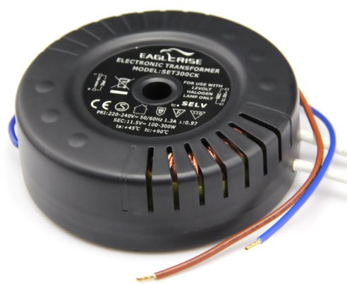 Eaglerise AC 230V-12V 100W-300W Electronic Transformer for Low Voltage Halogen Lamps, CE, 50 Hz, 1.3 A, Surface Mount