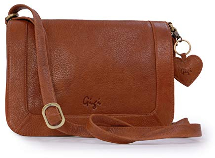 Gigi - Damen Leder Umhängetasche - Crossbody Bag Handtasche Klein - Verstellbarer Schultergurt - mit Herz Schlüsselring - GIOVANNA 8948 - Hellbraun