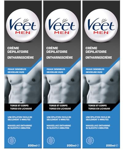 Veet Men – Crème Dépilatoire Homme Peaux Sensibles – 150ml - Lot de 3