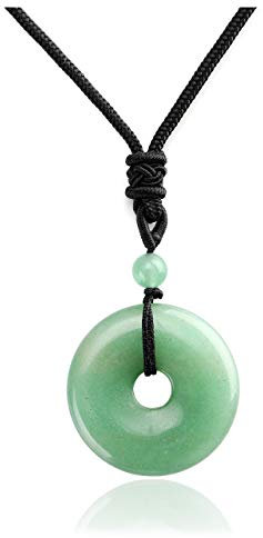 JSDDE Natural Green Aventurine Crystal Donut Pendant Necklace Reiki Healing Stone Lucky Coin Necklaces for Women Men