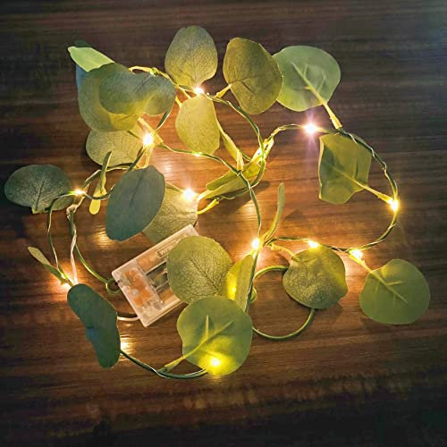 Ghirlanda di Edera Artificiale Foglia d'acero di Eucalipto Begonia Viti d'uva Piante Verdi Appese Piante di Vite di Anguria Finte con LED Luce di Stringa (Eucalipto verde-A, 1)