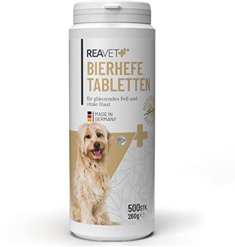Comprimés de levure de bière ReaVET pour Chiens, 500 pièces - entièrement naturels, de qualité supérieure, pour Un Pelage Brillant et Fort + Une Peau Vitale