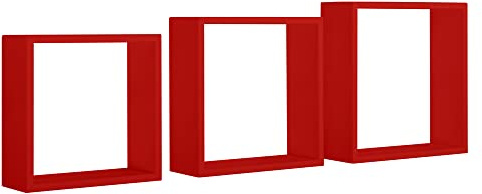 MODULARREDO | INCUBO SLIM Set med 3 vägghyllor, Möbler kubhyllor, kubhyllor, Väggkuber, 30x30x10cm 27x27x10cm och 24x24x10cm, Röd - Tillverkad i Italien