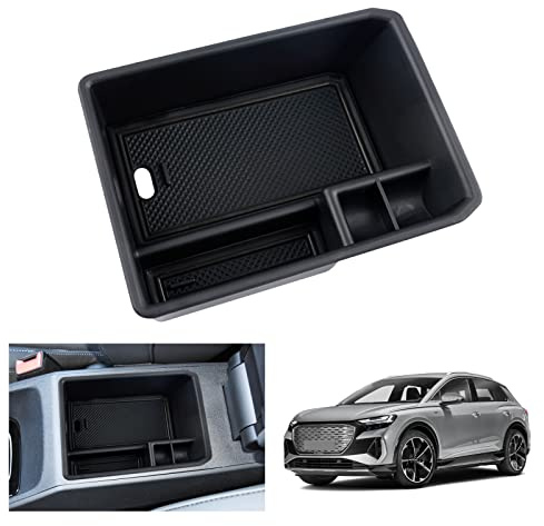 GAFAT Compatible with Audi Q4 etron UK 2021-2025 2026 Centre Console Storage Box, UK RHD Q4 e-tron EV Electric Sportback 2025 Armrest Organiser Tray Glove Box, Q4 etron Accessoires (Black)