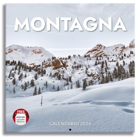 Calendrier mural 2024 Montagne, idéal pour le bureau et la maison, 12 mois, 30 x 30 cm + affiche cadeau incluse.