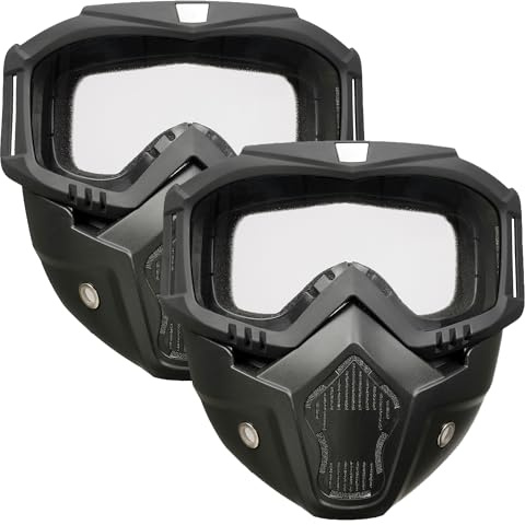 2-pack Airsoft-mask hela ansiktet, taktisk mask, paintball-mask, motorcykelhjälmglasögon med avtagbar ansiktsmask för män kvinnor