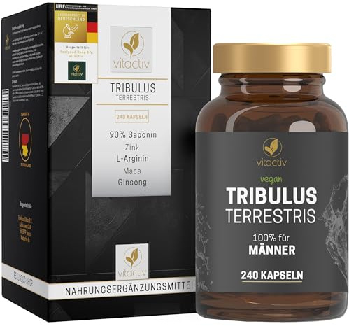 VITACTIV Tribulus Terrestris 1500 mg - 240 gélules végétaliennes - Extrait de Tribulus hautement dosé - 90 % de saponine - Avec zinc, plus L-arginine, maca, ginseng, vitamine B6
