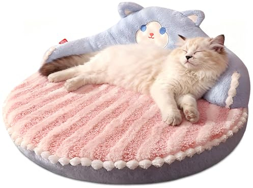 ALLSOPETS Cat Bed, Soft Plush Round Pet Bed for Cats Puppies and Small Pets, Warm Cozy Indoor Dog Sofa, Detachable Washable Dog Nest, Perfect for Sleeping and Resting (Blush Pink)