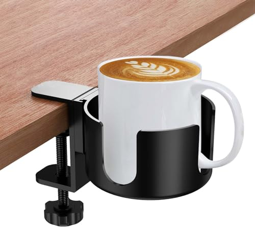 Cup Holder Creativo, Portatazza da Scrivania in Lega di Alluminio, Portabicchieri con Clip Regolabile, Gaming Portabevande Facile da Installare, Porta Bibita per Acqua, Bevande, Caffè (Nero)