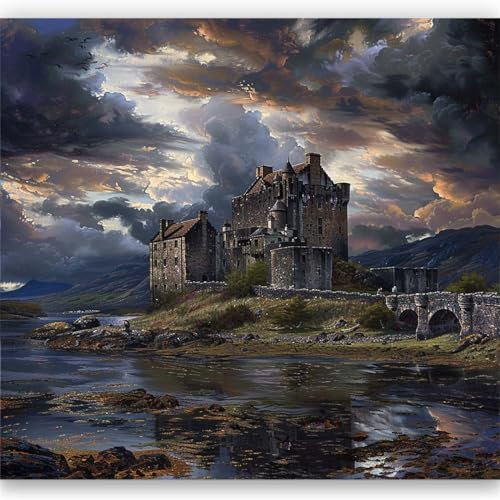 Panoramica Carta da Parati Murale Castello del paesaggio naturale, Colorato Carta da Parati Fotografica Effetto 3D, 250 x 175 cm (WxH) Carta da Parati Murale, Poster Decorativo per Camera