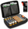 BLOSTM Battery Organiser Storage Case - Portable Battery Holder with 140 Slots for AAA, AA, 9V, C, D, Button Cell - Large Robust Carrying Case with Pockets & BT-168 Tester (Batteries Not Included)