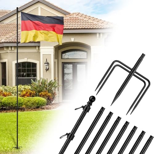 ZMTECH Mástil de bandera de 10 pies para jardín, 300 cm, resistente con soporte de 5 puntas, kit de mástil de bandera extragrueso para exteriores (negro, sin bandera)