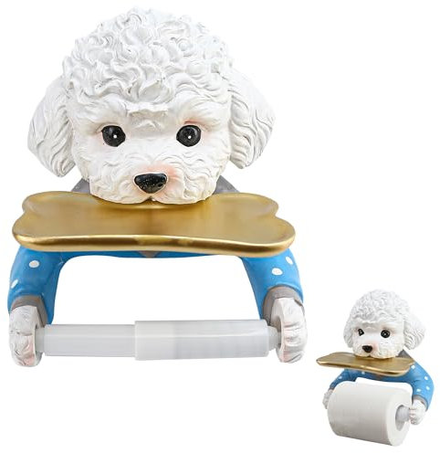 Cute Dog Toilet Paper Roll Holder, Novelty Cartoon Animal Shape Tissue Towel Tray Wall Mounted Rack, Funny Bathroom Storage Decor Dispenser Creative Thoughtful Gift 19 x 17.5 x 11cm (Blue)