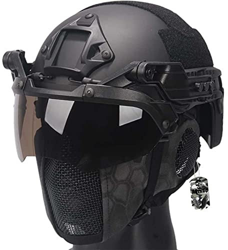 BESTXH Casco Tattico con Visiera in Rete di Acciaio E Visiera Bicolore Regolabile,Fodera per Casco in Nylon, Set Casco Veloce per Paintball Casual All'Aperto,Nero,Without Helmet Cloth