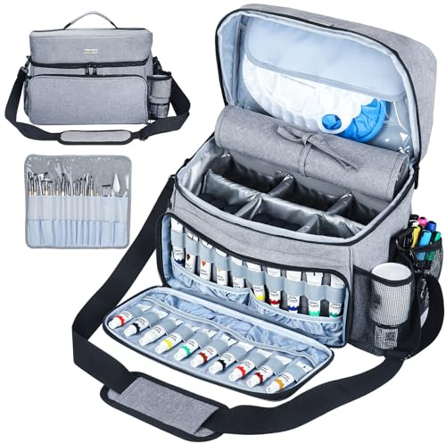 Borsa organizer per set di colori acrilici e pennelli - Custodia da trasporto compatibile con Apple Barrel, Shuttle Art, forniture artistiche Caliart - Include porta pennelli staccabile - per schizzi