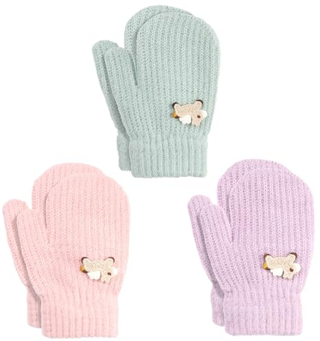 TAGVO 3 paires Gants d'hiver pour Enfants 2 à 5 Ans, Gants Extensibles en Tricot Enfant, Gants Magique Gants Moufles extensibles pour enfants en bas âge filles et garçons
