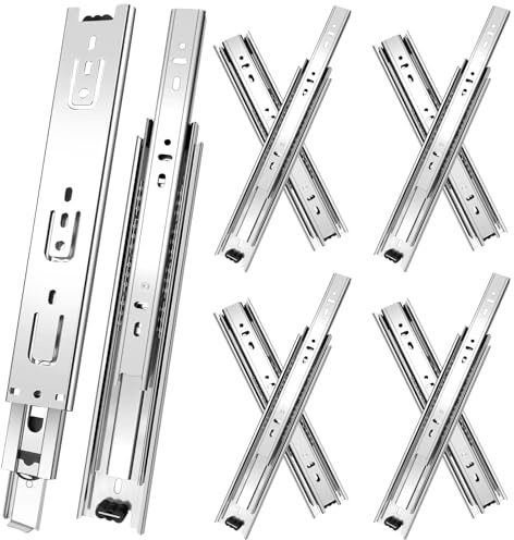 Schubladenschienen, 25cm, 4 Paar (8 Stück), Vollauszug, 3-fach gefaltet, rollenauszug schubladenauszüge, seitliche Montage, schubkastenauszug, 45,4 kg Kapazität, Silber,10inch