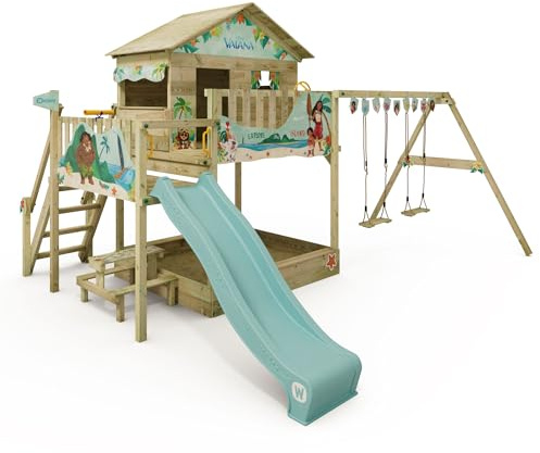 Disney's Vaiana Quest Spielturm von Wickey - Klettergerüst, Kletterturm, Gartenspielgerät für Kinder - Outdoor Garten Spielplatz aus Holz mit Sandkasten