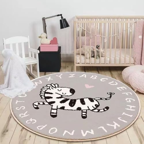 YATOLA Alfombras Redonda Alfombra Habitación Lavable Antideslizante Muy Suave para Salón o Dormitorio, Esponjosa de Cama Infantil Lavable Bebe Niña Niño De Juego Ovejas Jirafa León (Gris, 80x80cm)