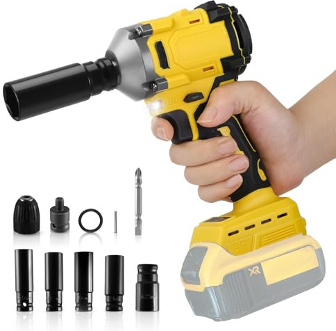 Cordless Impact Wrench, 600Nm Brushless Impact Gun Compatible with Dewalt 21V, Electric Impact Driver 3 Speeds Adjustment and 12 Accessory for Car Furniture Car Tyre Change(No Battery)