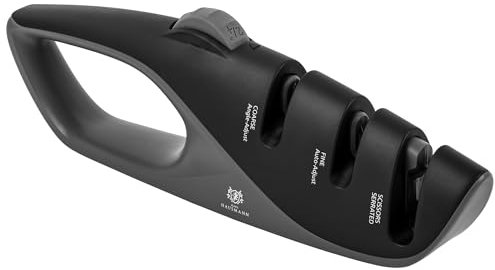 KARL HAUSMANN Manuelle Messerschärfer Profi - 4 in 1 - Schwarz-Grau Messerschleifer - Messer Schärfen Wellenschliff - Scherenschleifer - Küchenmesser Schärfer - Knife Sharpener - Messer Schleifer