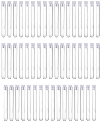 HUAZIZ 50 tubos de ensayo de plástico, tubos de ensayo de muestra de plástico, tubos de regalo con tapas, tubos de ensayo vacíos, 16 x 150 mm, tubos de ensayo de plástico transparente de 25 ml