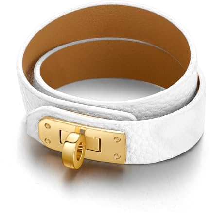 FEITENGU Armband Leder Damen,Geburtstag JahrestagGeschenke,Armbänder für Mädchen,Geschenke für Frauen,Bracelet Women,weiß Lederarmband Frauen,1,6 cm Breite, 40 cm Länge