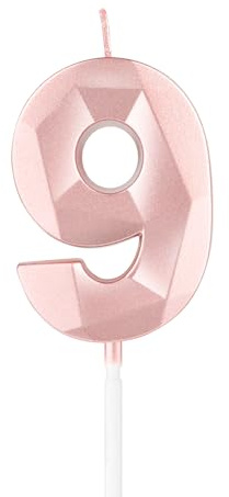 mciskin Rose Gold 9th Birthday Candles,9th Birthday Decorations for Girl,3D Number 9 Candle for Cake,Rose Gold Cake Topper for Her Him Party Decorations Wedding Supplies