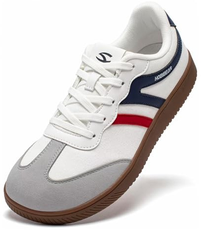 HOBIBEAR Barefoot Shoes Wide Casual Lace Up Retro Fashion Sneakers for Women Men(White Blue, UK 7)