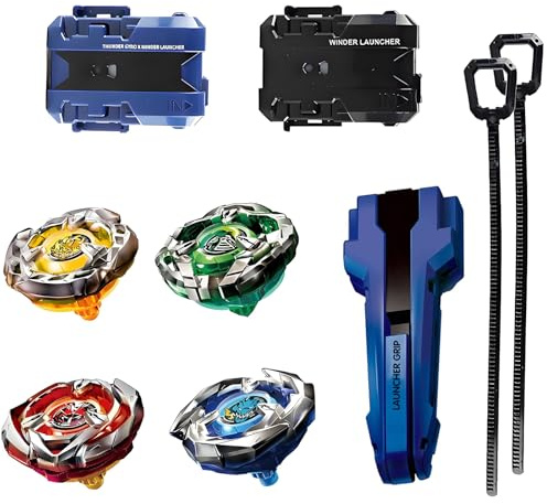 Burst Battling Toupie 4 Pieces Pack X Toupies 2 Wind X Lanceurs Détachable avec Démarreur et Poignée pour la Compétition à Collectionner, Jouet pour Garçons et Filles