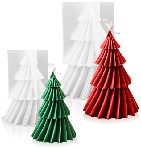 Ljusform julgran, 2 stycken ljusformer jul, 3D-silikonformar gjutformar, ljusgjutform, jul, gran för ljustillverkning, handgjord tvål, gör-det-själv-hantverk (A)
