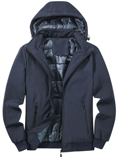 TONY BACKER Giacca Uomo Invernale Softshell Impermeabile Antivento con Cappuccio Staccabile, Giubbotto Cappotto Casual Trekking 3510 (IT, Testo, M, Regular, Regular, BLU)