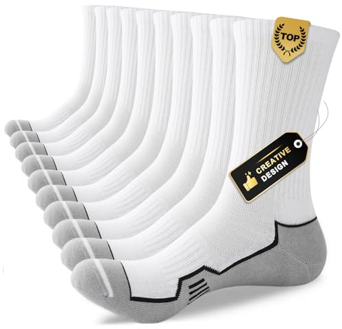 ILovDaisy Mens Sports Socks 9-12 6-8, Cushioned Hiking Work Socks, 5 Pairs | Breathable and Moisture Wicking Athletic Walking Socks Anti-Blister Crew Socks for Hiking, Running, Trekking, Cycling