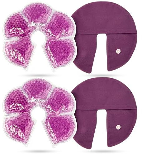 Pack 2 Compresas Frío/Calor para Lactancia + 2 Fundas – Gel no tóxico, PVC suave – Microondas o congelador – Alivio de congestión y conductos obstruidos – Ajuste universal