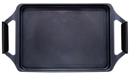 Nerthus FIH 1571 plancha asador de aluminio fundido con revestimiento antiadherente quantanium de ppg compatible con inducción, gas y vitrocerámica asas con silicona desmontables 43 cm