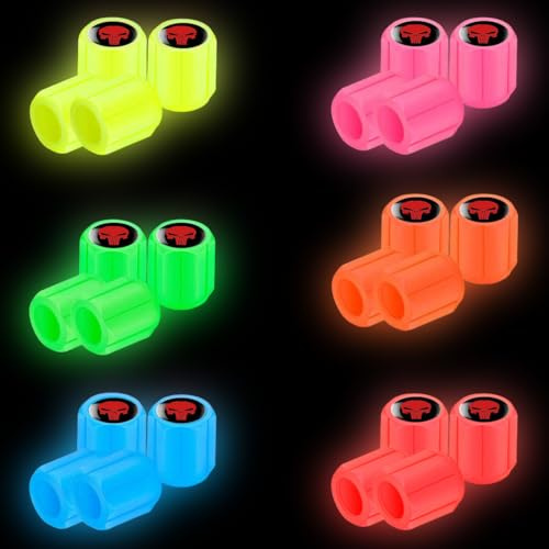 BAHME 24 Pcs Tapas de Válvulas Luminosas para Coche, Tapones de Válvulas de Neumáticos Fluorescentes Universales, Calavera Tapas Luminosas para Válvulas de Aire para Coche Bicicleta Moto