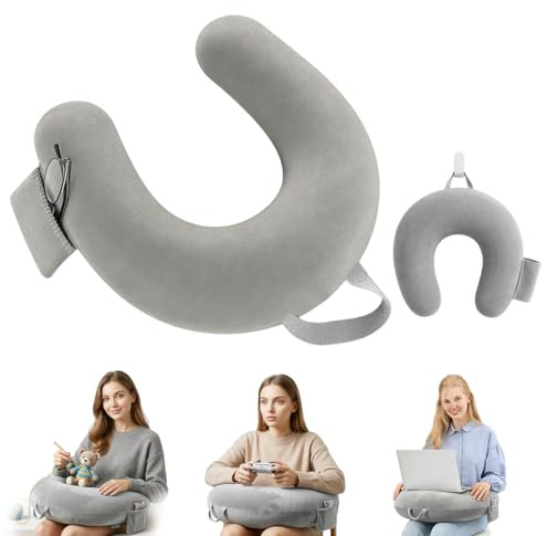 Yuragim Cuscino da gioco e da lettura, cuscino ergonomico Crealis per sedersi sul letto/divano/pavimento, cuscino per imbottitura/uncinetto con grande ed ergonomico, per iPad, laptop, colore grigio