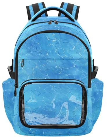 Amooorous Blue Water Wave Clear Backpack for School Cute Sturdy Casual Backpack with Laptop Compartment for School Travel Workout, Age 7-18 mochila de viaje para nina