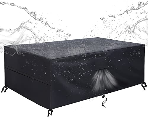 SIRUITON Housse pour Meubles de Jardin, 420D Oxford Tissu Housse Table de Jardin Protection pour Tous Les Temps, pour Ensembles de Table et de Canapé avec Corde et Boucle Verrouillage ( 200x160x70cm)