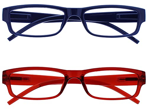 OPULIZE Occhiali Da Lettura Blu Scuro Rosso Leggero Lettori Valore 2 Pacco Uomo Donna RR32-3Z +1,00