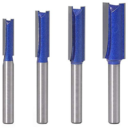 Gasea 4pcs Straight Router Bit Set, 1/4 Shank Double Flute Woodworking Trimming Cutter 1/4 5/16 3/8 1/2