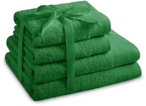 AmeliaHome Handtuch Set Grün 2 Handtücher 50x100 cm und 2 Duschtücher 70x140 cm 100% Baumwolle Qualität Saugfähig Amari